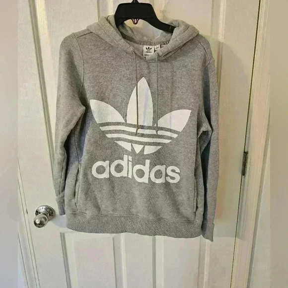 adidas Tops - Adidas Superstar Logo Pullover Hoodie Sweater Spell Out Size M Grey